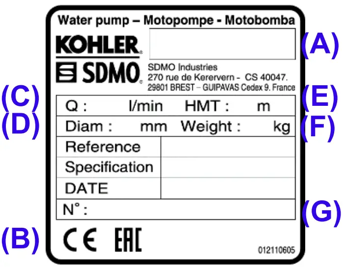 Identification of motor pump