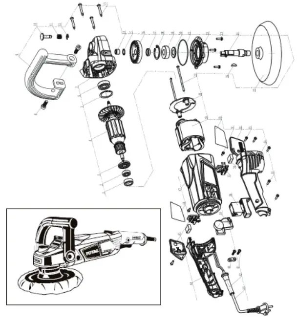 TOTAL TP1141806 1400W Industrial Angle Polisher - Exploded view