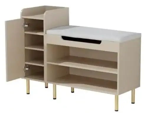 FUFU-GAGA-DRF-KF310016-01-Gold-Shoe-Storage-Bench-with-4-Closed-Storage-Racks-and 2-Open-Shelves-PRODUCT