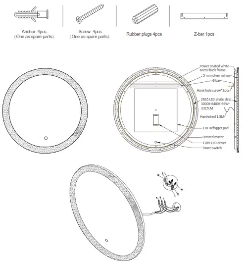 BEAUXMIRROR Wall Mounted LED Mirror -Installation Instruction