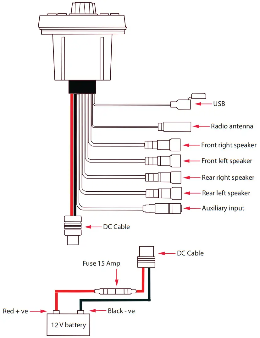 GME GR350 AM-FM IP54 Compact Marine Stereo - WIRING DIAGRAM