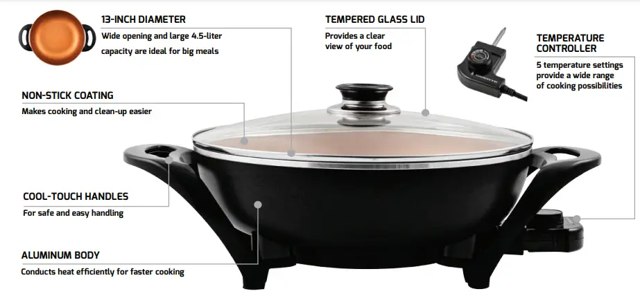 Ovente Electric Skillet with Nonstick Coating and Glass Lid-1