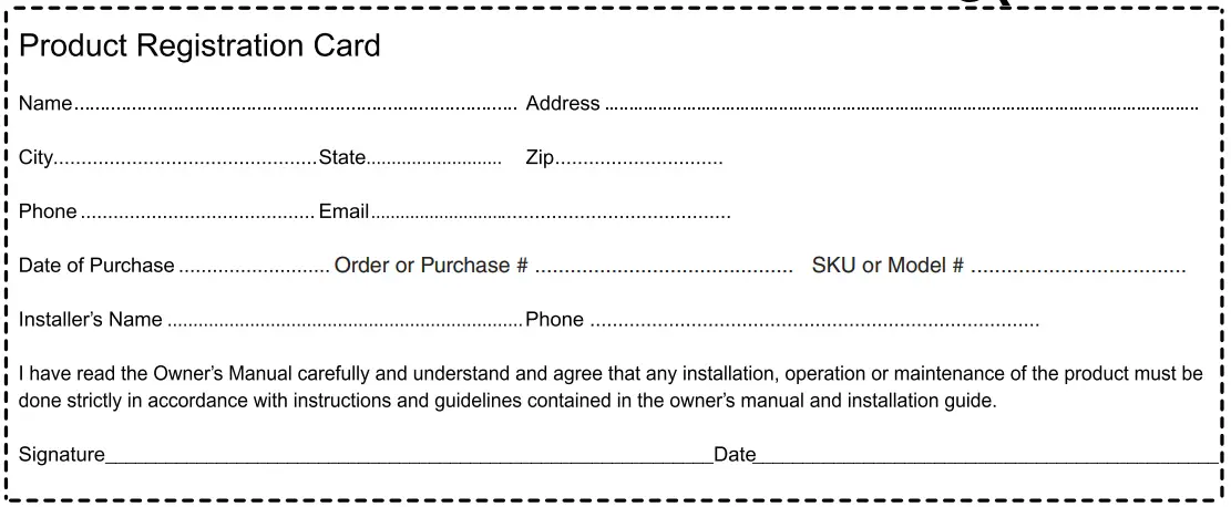 Product Registration Card