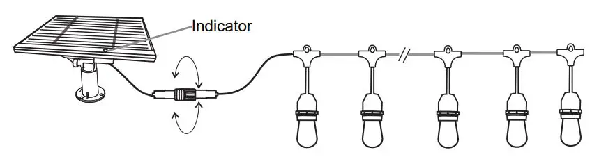 Brightown S14 Patio Solar String Lights User Manual - Connect the string lights with solar panel