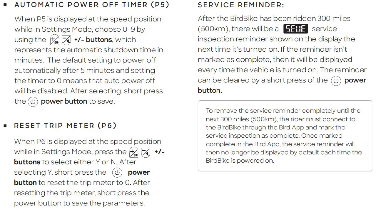 BirdBike RSBRS02A Power Assisted Electric Bike User Manual - Operating Options