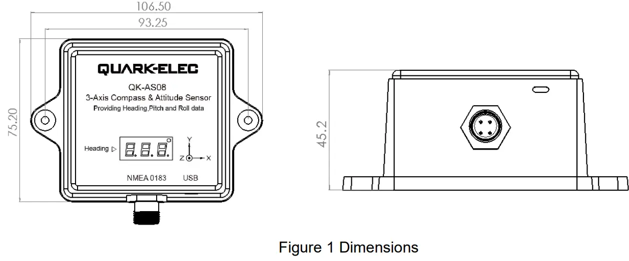 QUARK ELEC QKAS08 3Axis Compass and Attitude Sensor with NMEA 0183 and USB Output - mounting and location