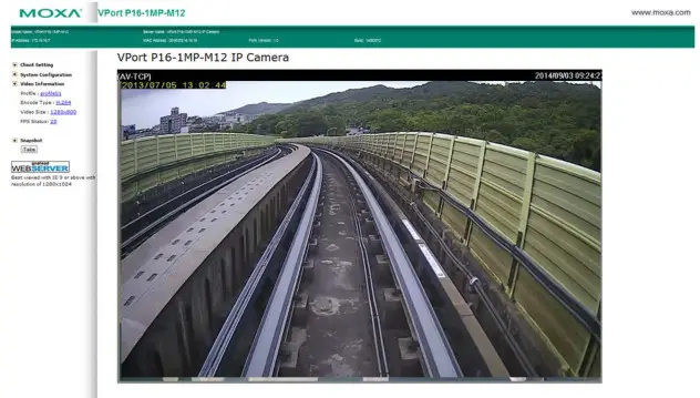 MOXA P16 1MP M12 IP Camera - Video Information