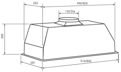 EMILIA Stainless Steel Under Cupboard Rangehoods - DIMENSIONS