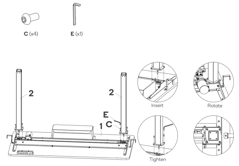 kogan ET150 Series ELSTDUSBWWA Standing Desk with USB Port User Guide - Insert the hexagonal head of the lifting columns