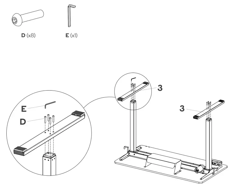 kogan ET150 Series ELSTDUSBWWA Standing Desk with USB Port User Guide - Using the Allen key