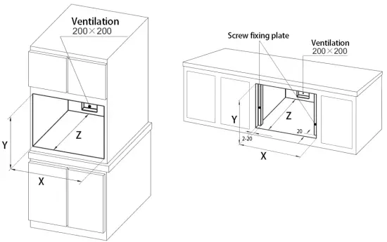 Rasonic RSG-R80G Built-in Steam Grill Oven - Suggested dimension of cabinet