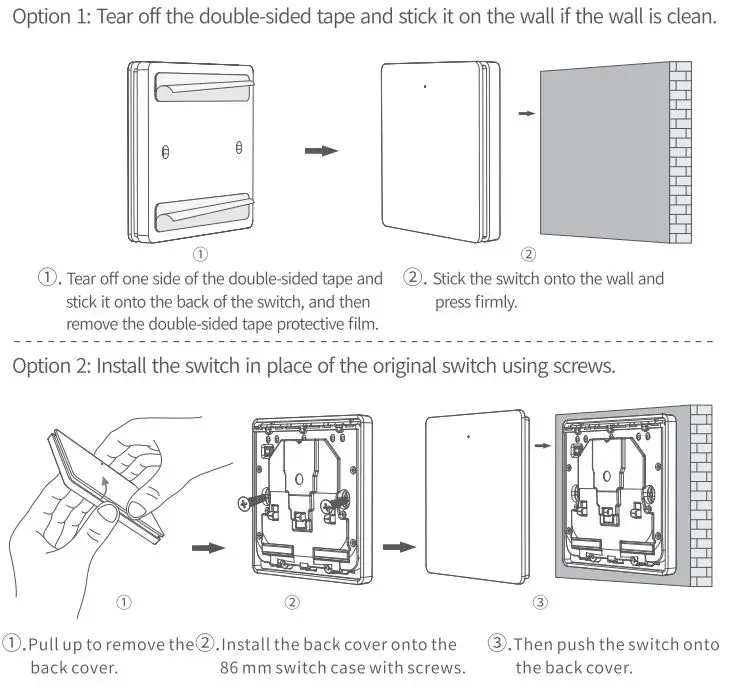 Wuhan Linptech K9C-W3 Self-Powered Wireless Switch User Manual - Installation Instructions