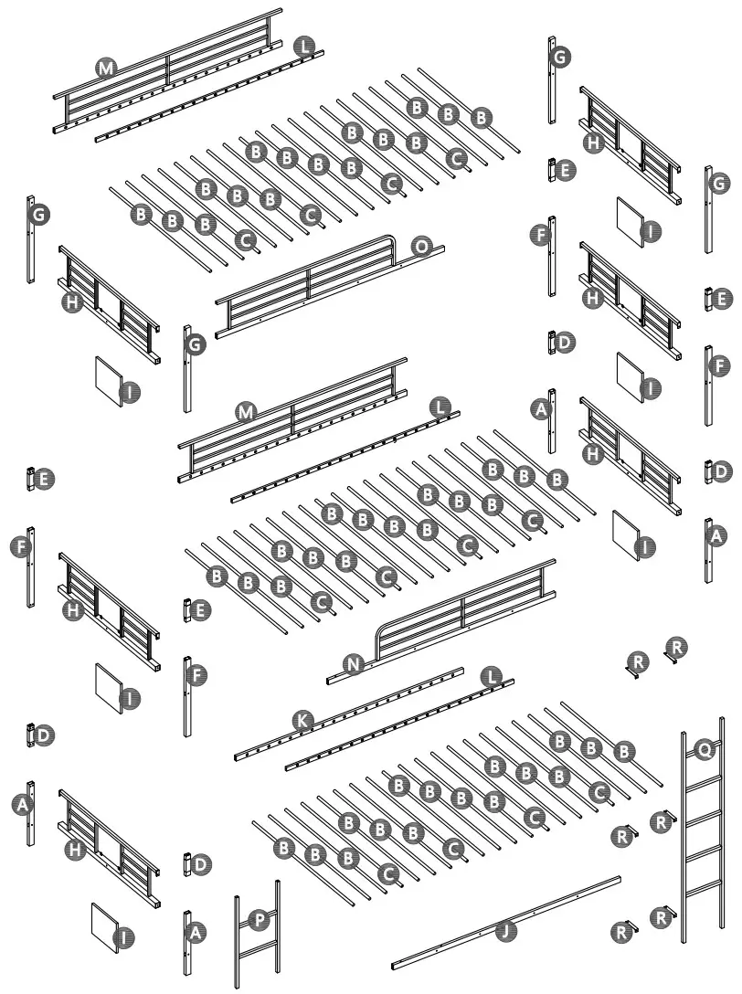 ANBAZAR WF198050 Metal Twin Size Triple Bunk Bed Kids Twin Triple Beds Frame - Detail view