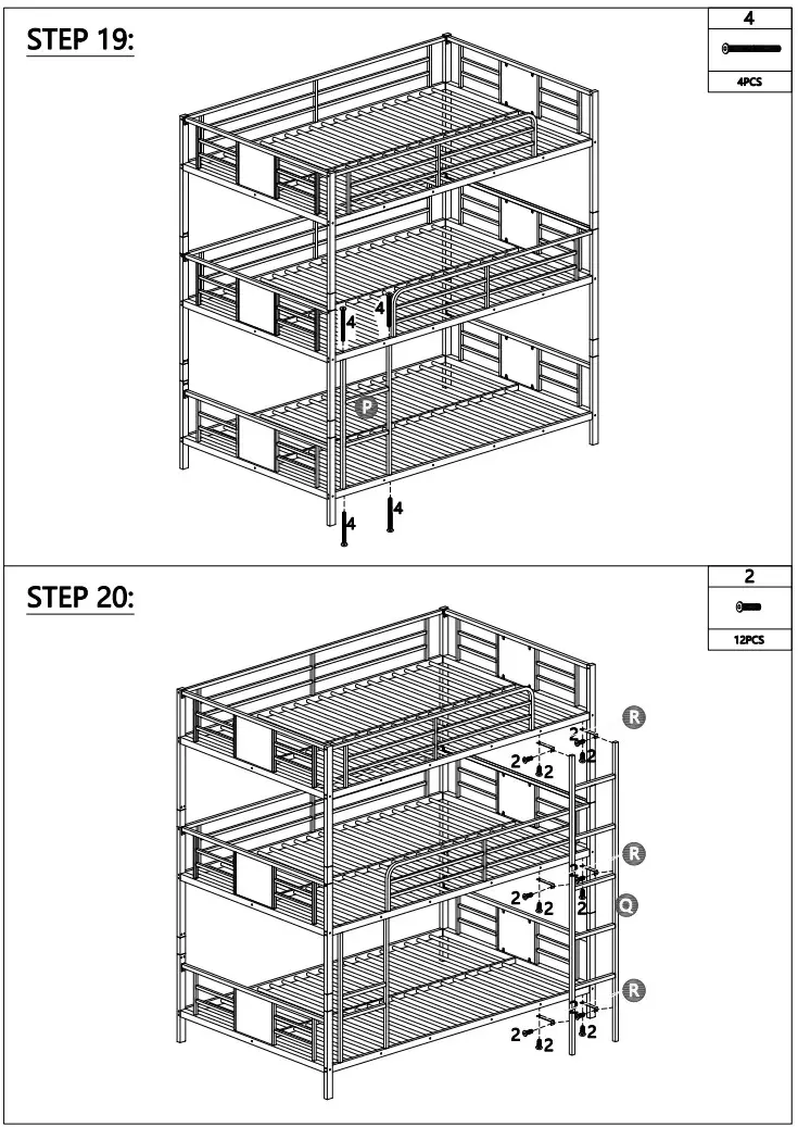 ANBAZAR WF198050 Metal Twin Size Triple Bunk Bed Kids Twin Triple Beds Frame - Hardware list 10