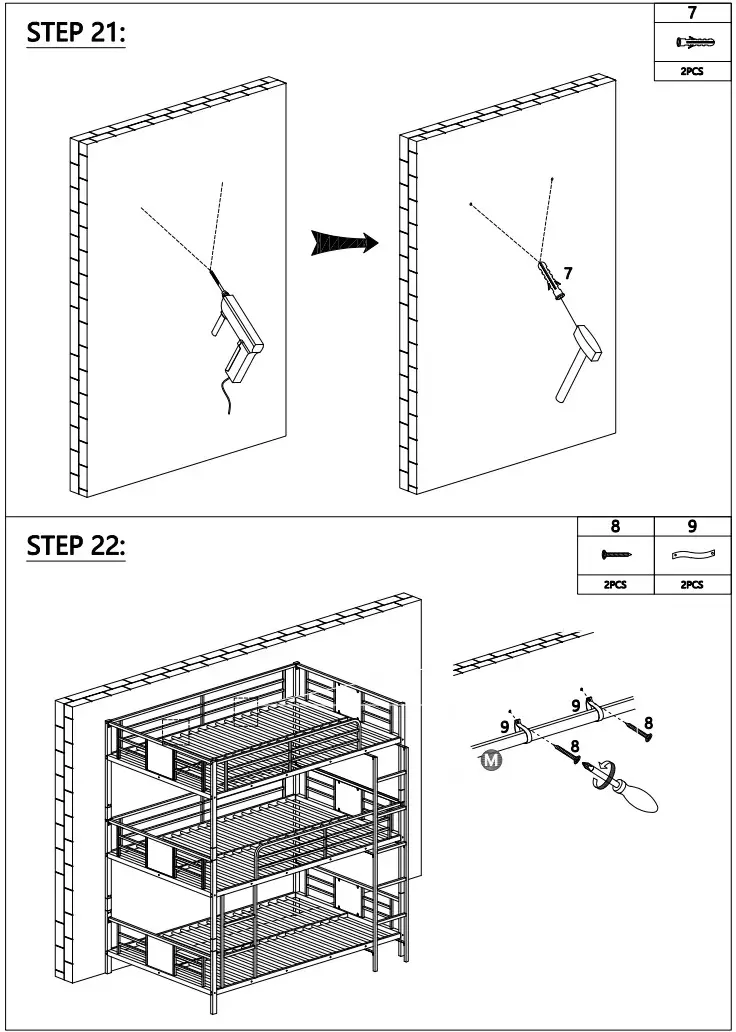 ANBAZAR WF198050 Metal Twin Size Triple Bunk Bed Kids Twin Triple Beds Frame - Hardware list 11