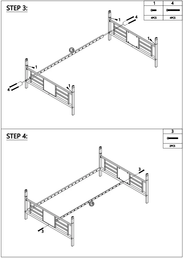 ANBAZAR WF198050 Metal Twin Size Triple Bunk Bed Kids Twin Triple Beds Frame - Hardware list 2