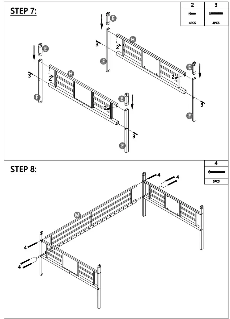 ANBAZAR WF198050 Metal Twin Size Triple Bunk Bed Kids Twin Triple Beds Frame - Hardware list 4