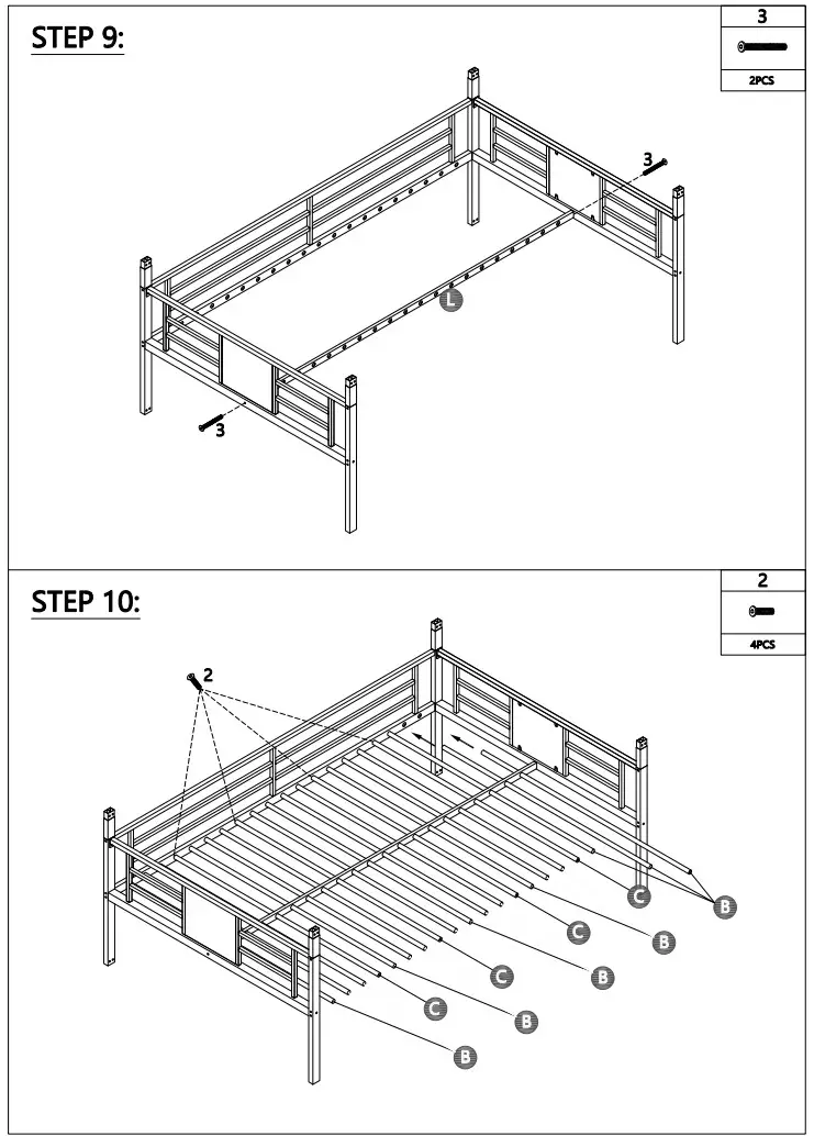 ANBAZAR WF198050 Metal Twin Size Triple Bunk Bed Kids Twin Triple Beds Frame - Hardware list 5