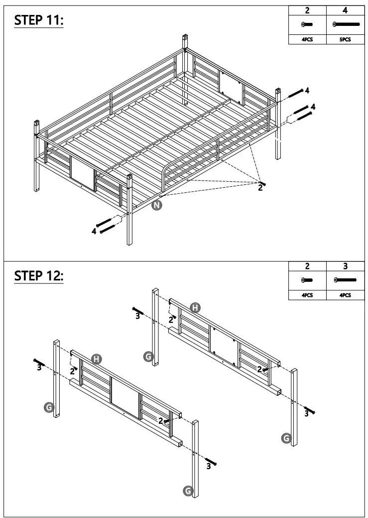 ANBAZAR WF198050 Metal Twin Size Triple Bunk Bed Kids Twin Triple Beds Frame - Hardware list 6