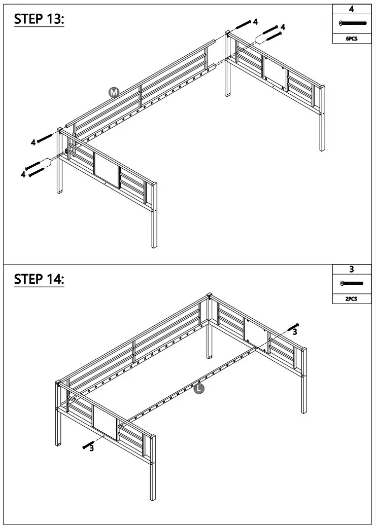 ANBAZAR WF198050 Metal Twin Size Triple Bunk Bed Kids Twin Triple Beds Frame - Hardware list 7