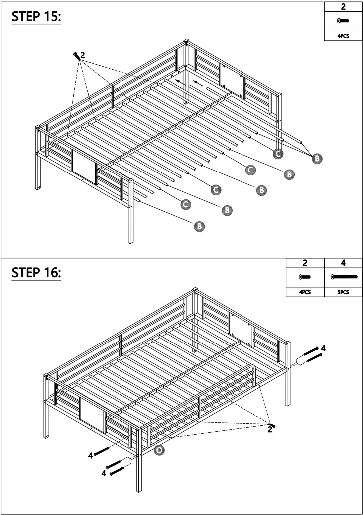 ANBAZAR WF198050 Metal Twin Size Triple Bunk Bed Kids Twin Triple Beds Frame - Hardware list 8