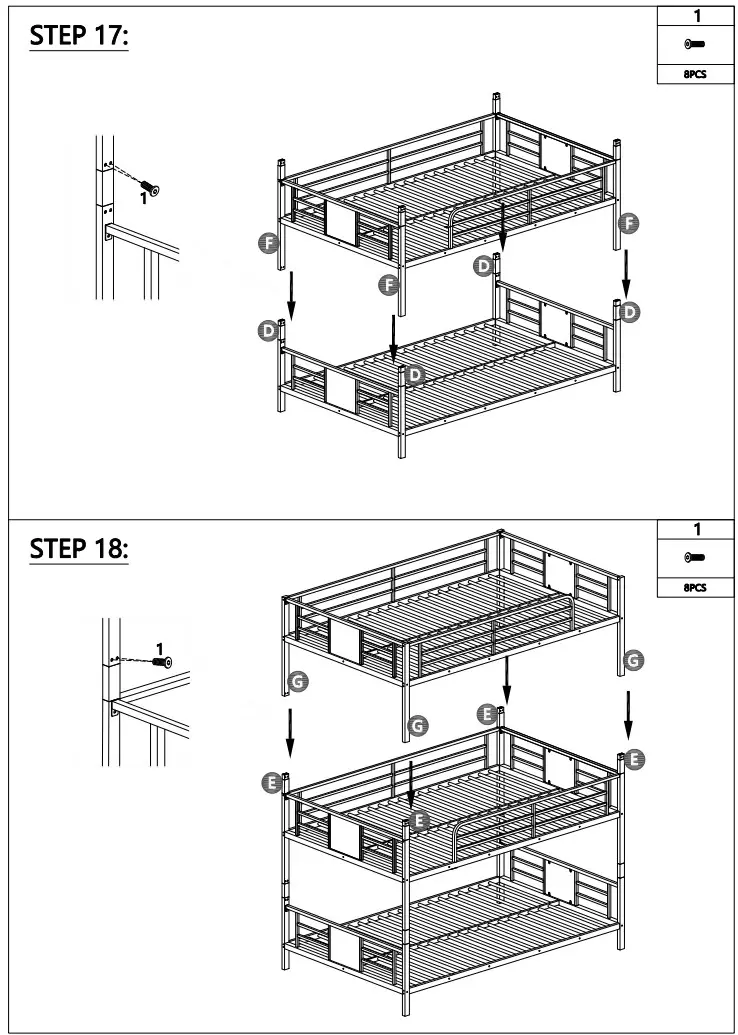 ANBAZAR WF198050 Metal Twin Size Triple Bunk Bed Kids Twin Triple Beds Frame - Hardware list 9
