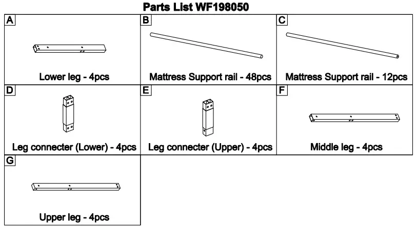 ANBAZAR WF198050 Metal Twin Size Triple Bunk Bed Kids Twin Triple Beds Frame - parts list