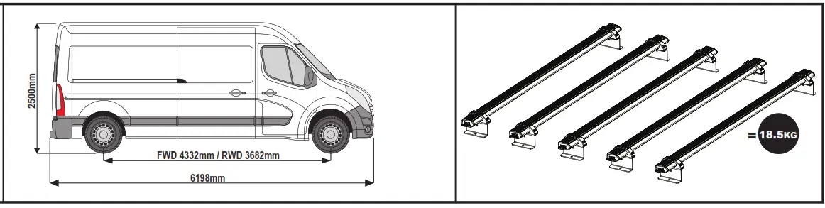 VANGUARD VG2865 Ulti Bar Van Roof Bars - Interstar
