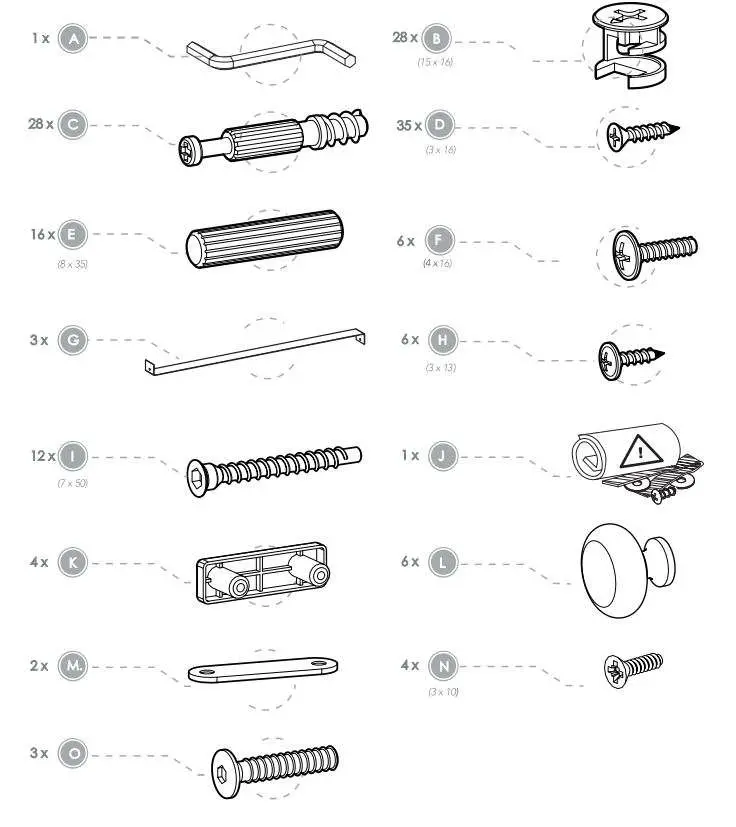 Silver Cross 1122920 Bromley Dresser Instruction Manual - Fittings List