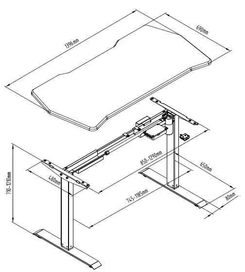 WORK SPACE GD1400-F Height Adjustable Gaming Desk 1
