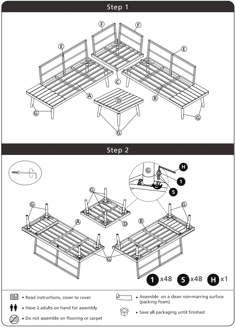 DUKAP ODKSTE GRE Stellar Aluminum 5 Piece Sectional - fig 2