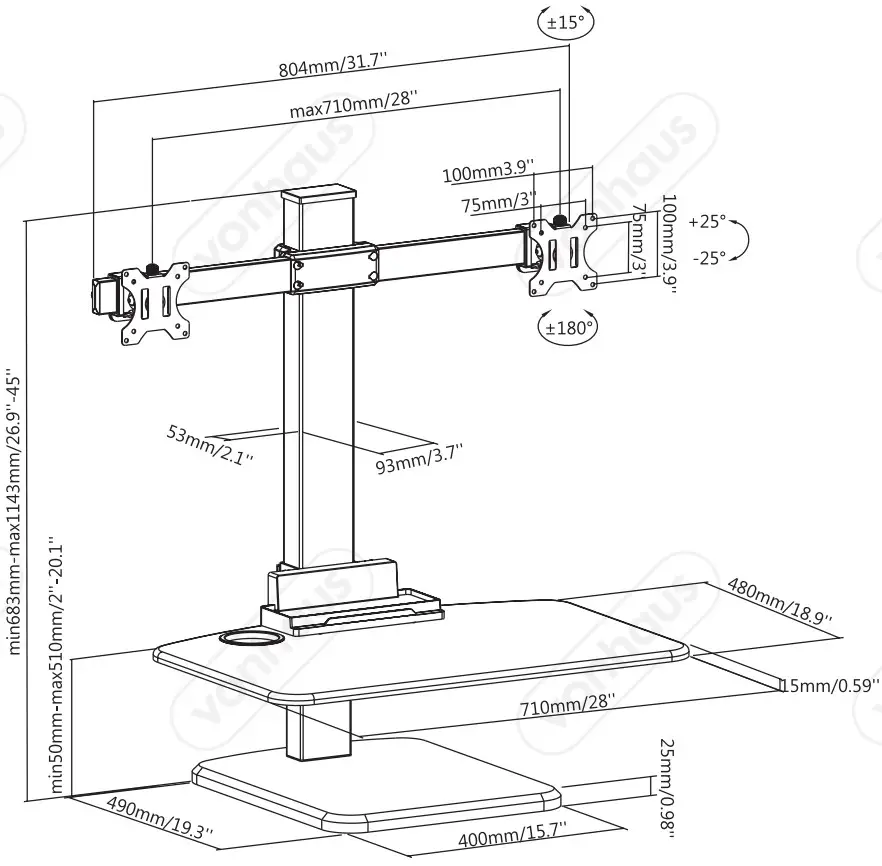 VonHaus 3000167 Multiple Monitor Sit Stand Workstation Converter - Figure 12
