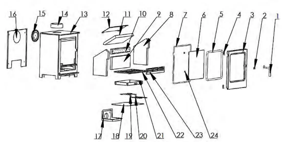 Bilberry Non Boiler Eco Stoves Instruction Manual - NORE EXPLODED VIEW