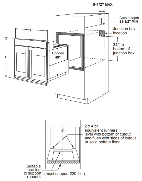 GE CTS90FP2NS1 Professional Series 30Inch Built In Convection French Door Single Wall Oven - DIMENSIONS 2