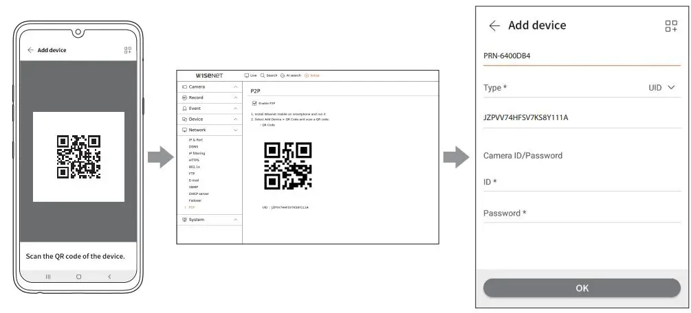 WISENET PRN-6400DB4 Network Video Recorder User Guide - When the QR code is scanned