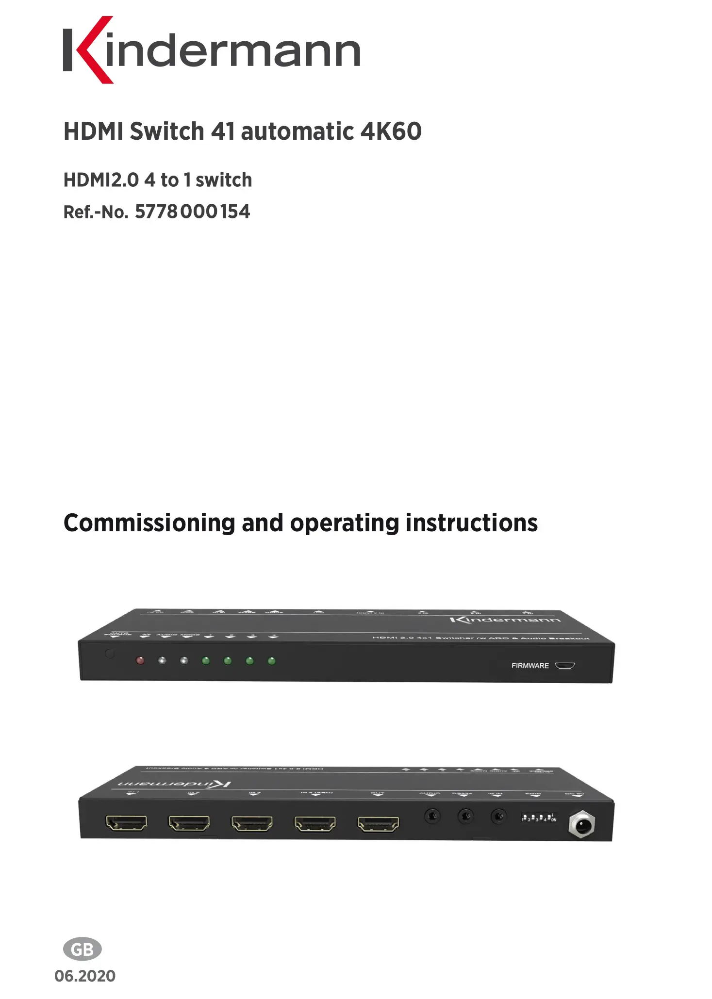 Kindermann 5778000154 HDMI Switch 41 automatic 4K60 Instruction Manual