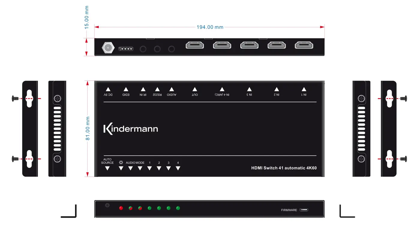 Kindermann 5778000154 HDMI Switch 41 automatic 4K60 - Panel drawing