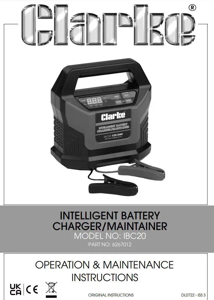 Clarke IBC20 Intelligent Battery Charger or Maintainer Instruction Manual