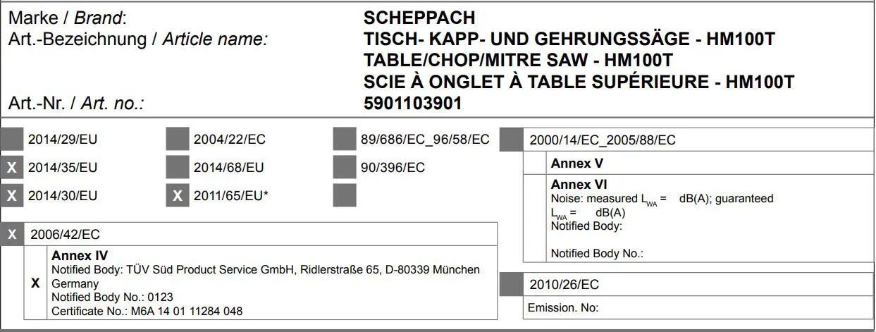 scheppach 5901103901 254 mm Table Crosscut and Mitre Saw Instruction Manual - Brand