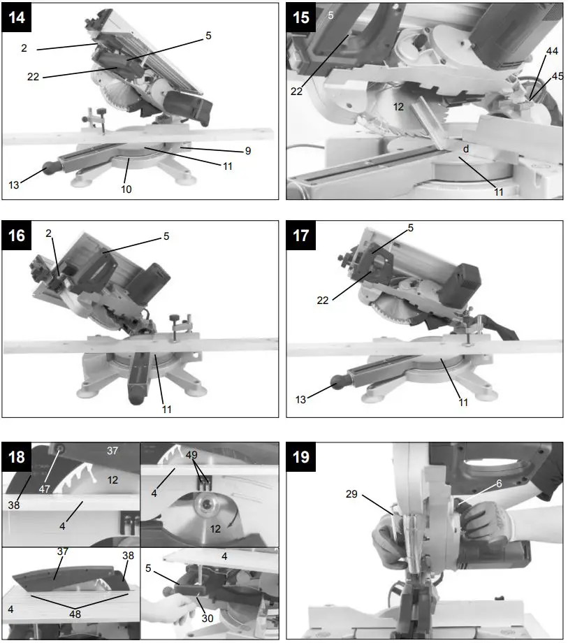 scheppach 5901103901 254 mm Table Crosscut and Mitre Saw Instruction Manual - Fig 14,19