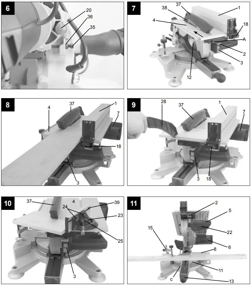 scheppach 5901103901 254 mm Table Crosscut and Mitre Saw Instruction Manual - Fig 6,11