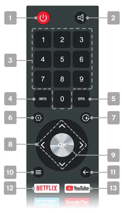 kogan KALED32RH9220STB RH922 Android 32 Smart LED TV - REMOTE CONTROL OVERVIEW 1