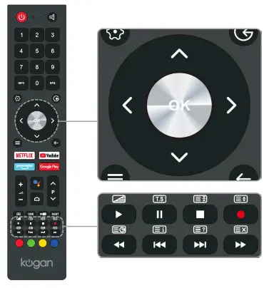kogan KALED32RH9220STB RH922 Android 32 Smart LED TV - REMOTE CONTROL OVERVIEW 8