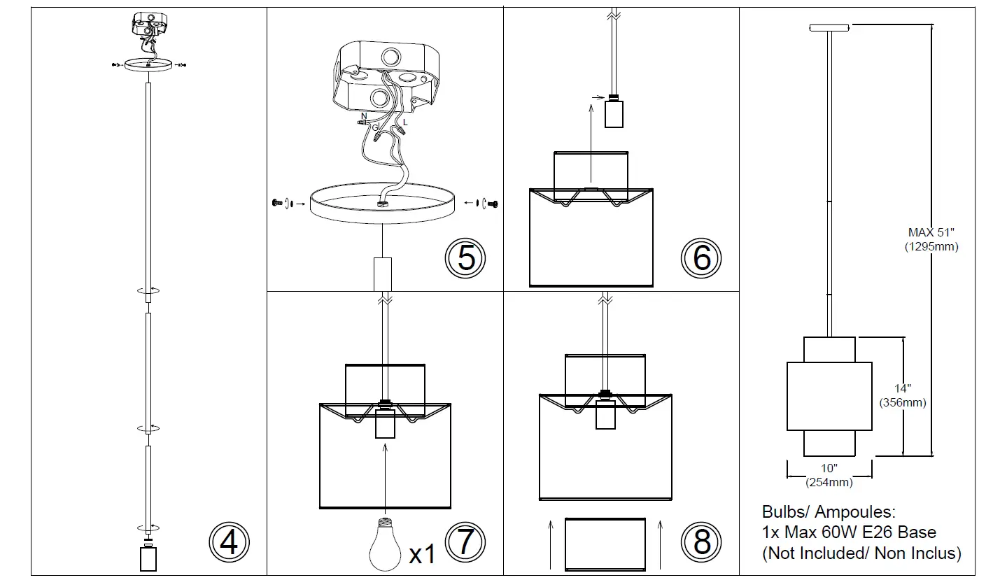 Dainolite-PYA-141P-Priya-Black-Modern-Contemporary-Drum-Pendant-Light-Instruction-FIG-4