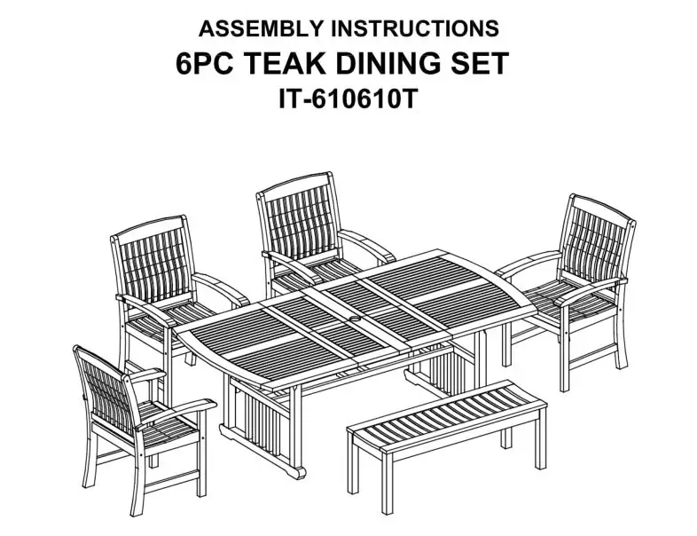 6Pc Teak Dining Set IT-610610T Instruction Manual