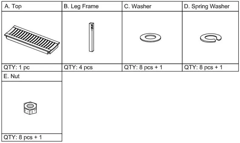 6Pc Teak Dining Set IT-610610T - PARTS AND HARDWARE LIST FOR Bench