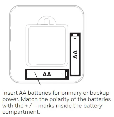 Honeywell Home TH6100AF2004 T6 Pro Hydronic Programmable Thermostat Installation Guide - Insert AA batteries for primary or backup power