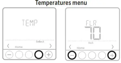 Honeywell Home TH6100AF2004 T6 Pro Hydronic Programmable Thermostat Installation Guide - Temperatures menu