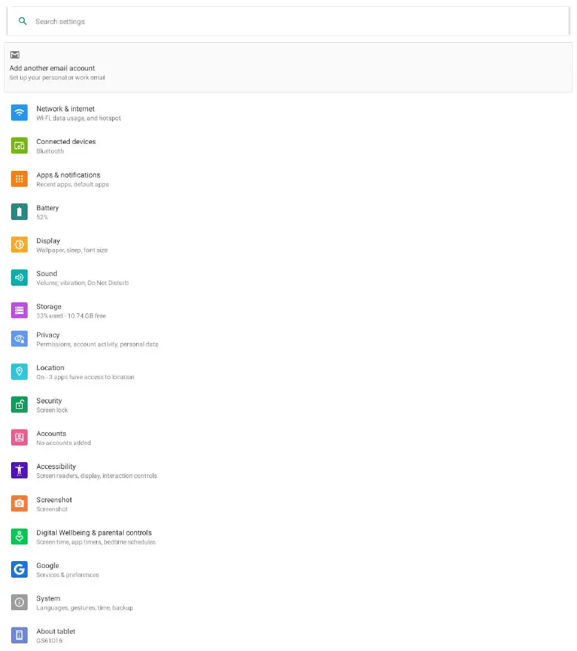 GENER8 GS60716 10.1 Inch Android Go 8.1 Tablet More Settings