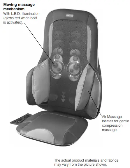 Homedics MCS-775H Air Compression + Shiatsu Massage Cushion with Heat Instruction - Moving massage